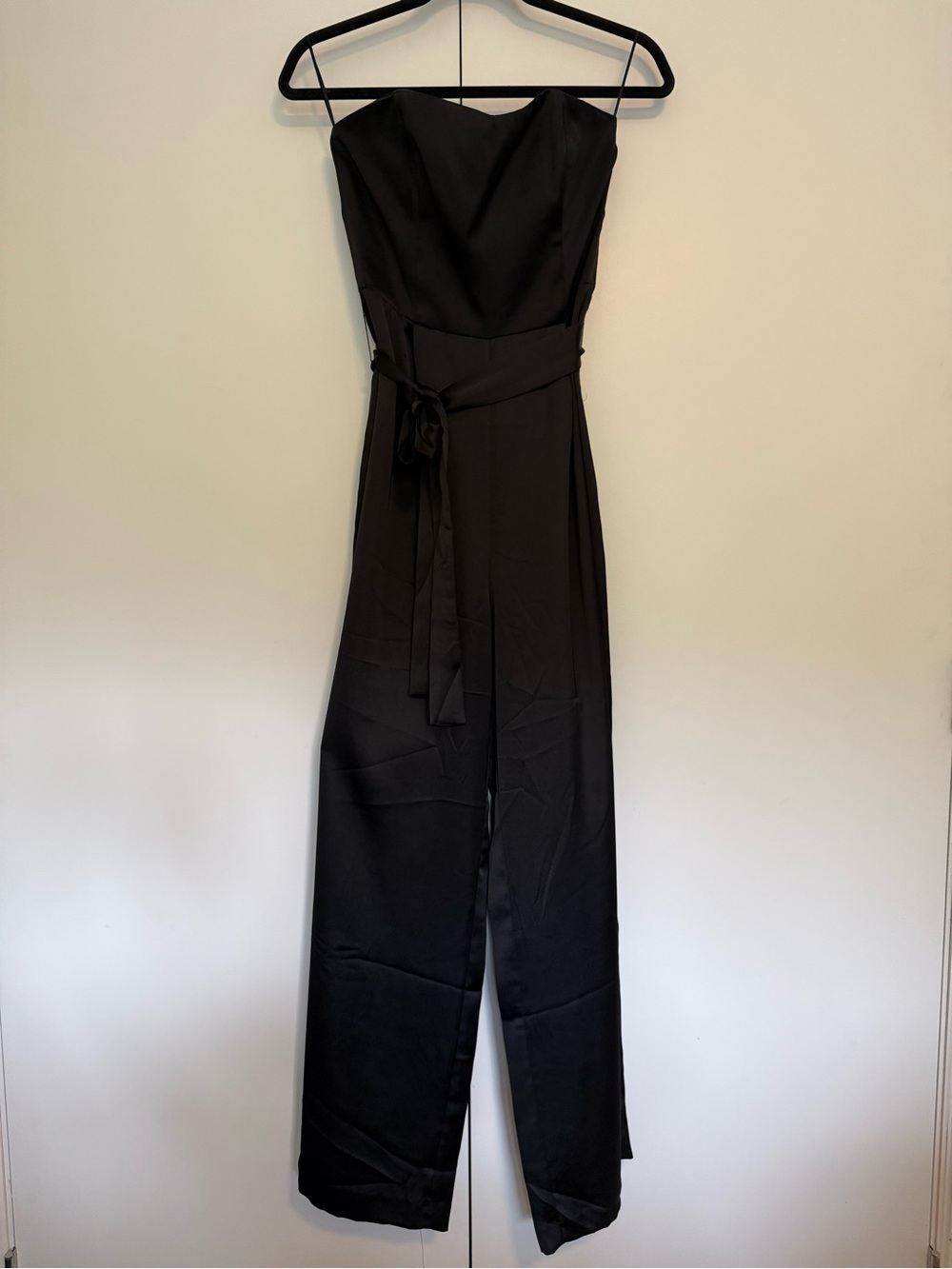 Black Strapless Wide-Leg Jumpsuit with Waist Sash